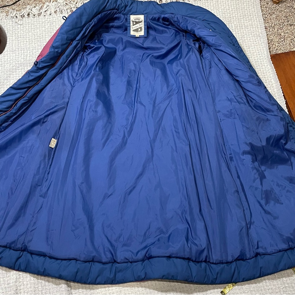 RARE Vtg 70s 80s Quilted Puffer Coat Saxton Hall Mauve/Blue Full Length Medium - Picture 7 of 16